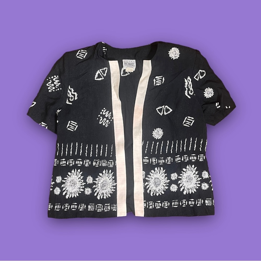 Vintage Richards Open Blazer Top Shirt  Jacket Aztec Tribal Boho Women 10 P 80s
